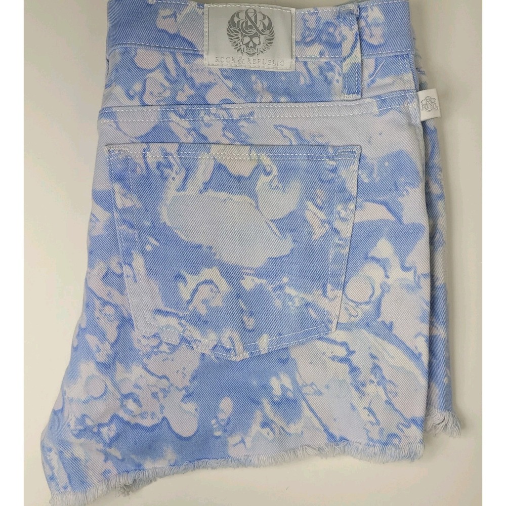 Rock & Republic Cutoff Denim Shorts Womens 12 Blue White Raw Hem Low Rise - Picture 4 of 7
